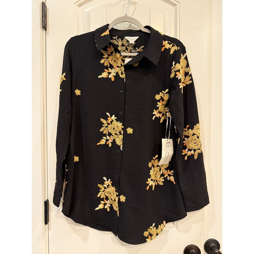 Cato Collection Limited Edition‎ NWT Black Floral Blouse Sz S – Gold Embroidered